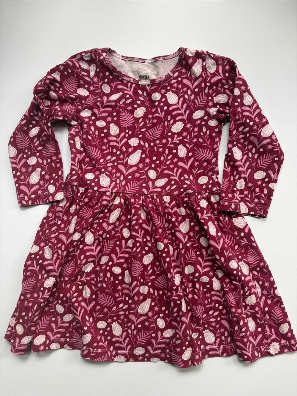 Winter Water Factory Floral Long Sleeve Twirl Dress - Deep Pink